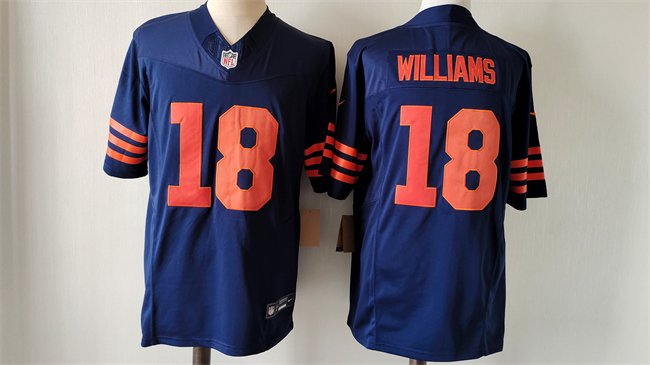 Men's Chicago Bears #18 Caleb Williams Navy 2024 Draft Color Rush F.U.S.E. Vapor Football Stitched Jersey